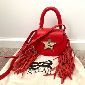SALAR Mini Knots Red Leather Fringed Handbag